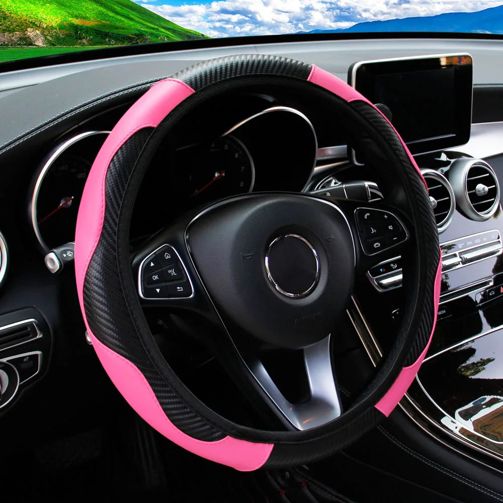 PU Carbon Fiber Leather Car Steering Wheel Cover without Inner Ring