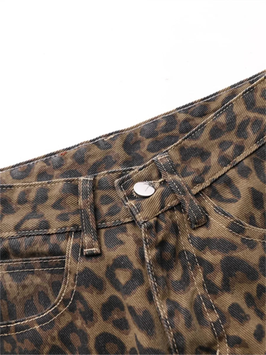 Leopard Print Jeans for Women High Waisted Y2k Retro Fashion