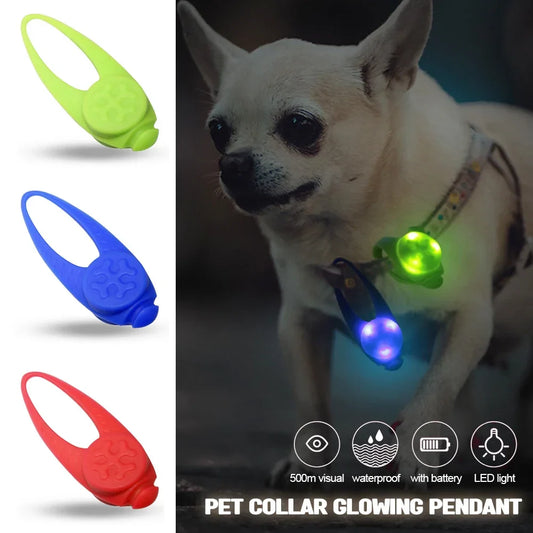 Pet Led Silicone Rubber Pendant Safety Flashing Glow Light Blinking Led Collar Luminous Pendant For Pet Dog Puppy Necklace