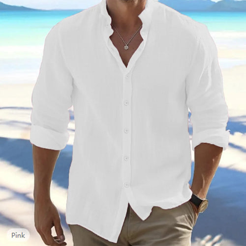 Cotton Linen Hot Sale Men's Long-Sleeved Shirts Summer Solid Color