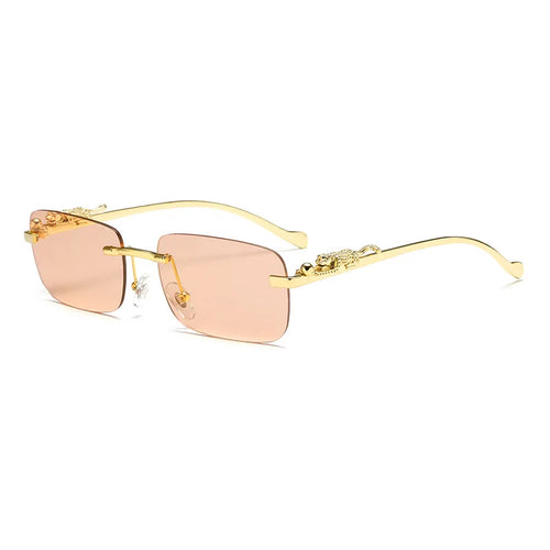 Classic Rimless Sunglasses Men Women Fashion Leopard Decoration Small