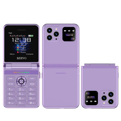 SERVO Flip6 4 SIM Card standby Folding Mobile Phone 2.4” Auto Call