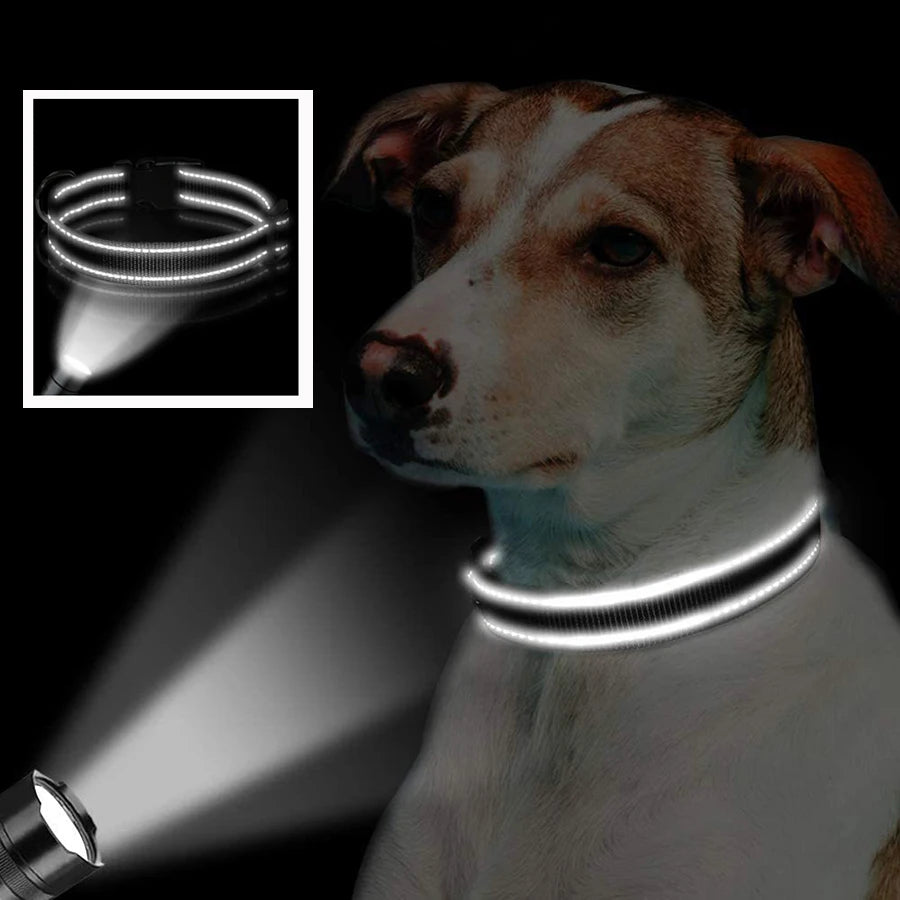Reflective Dog Collar Soft Padded Breathable Safety Stripes Adjustable