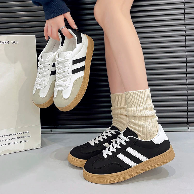 Shoes Woman 2025 Trend Casual Sneakers Comfortable Lace Up Flats