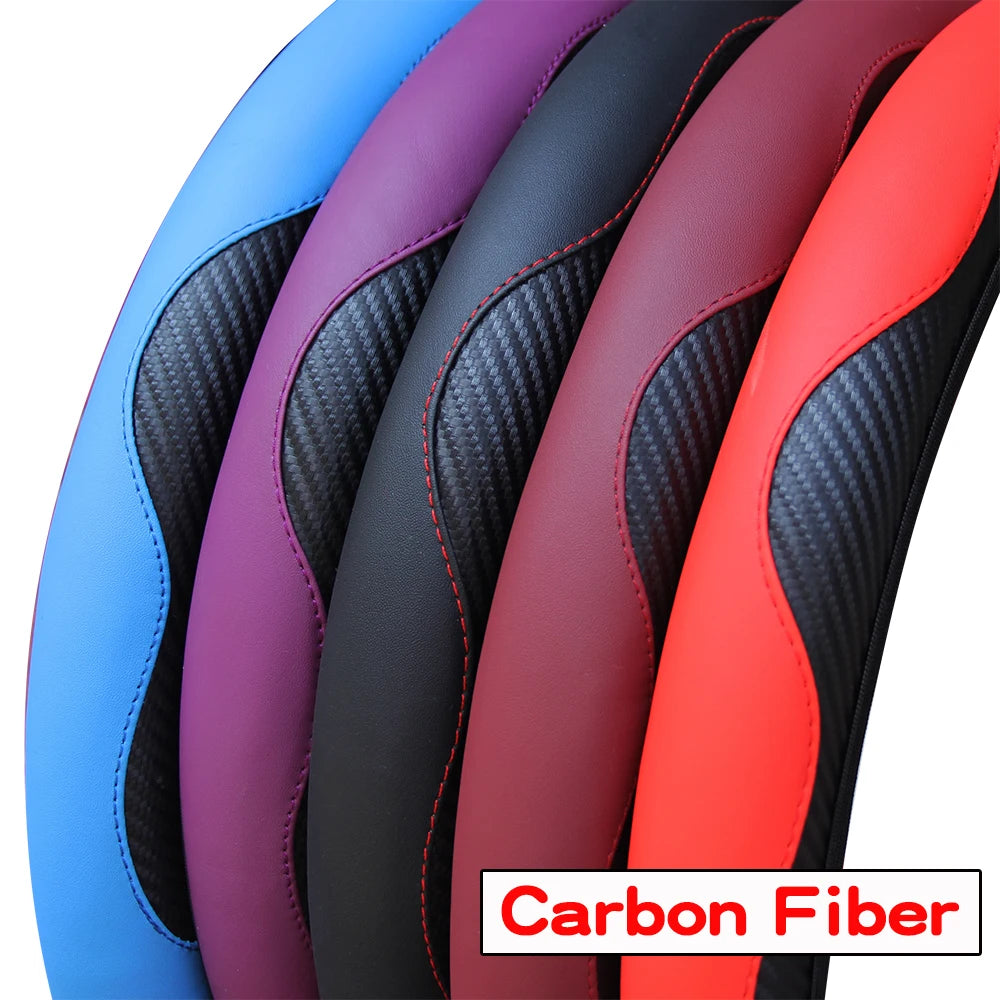 PU Carbon Fiber Leather Car Steering Wheel Cover without Inner Ring