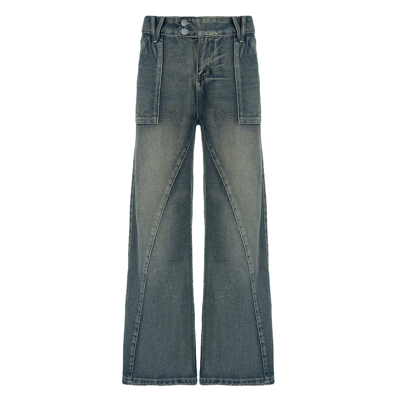 BIIKPIIK Vintage Washed Loose Fit Jeans Casual Denim Pants For Women
