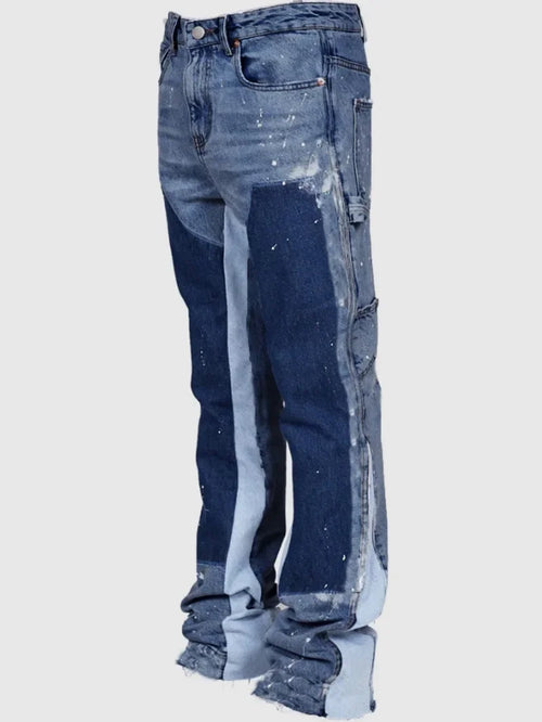 Y2k Jeans Men Painting Patch Baggy Stacked Jeans Fashion Work Wear