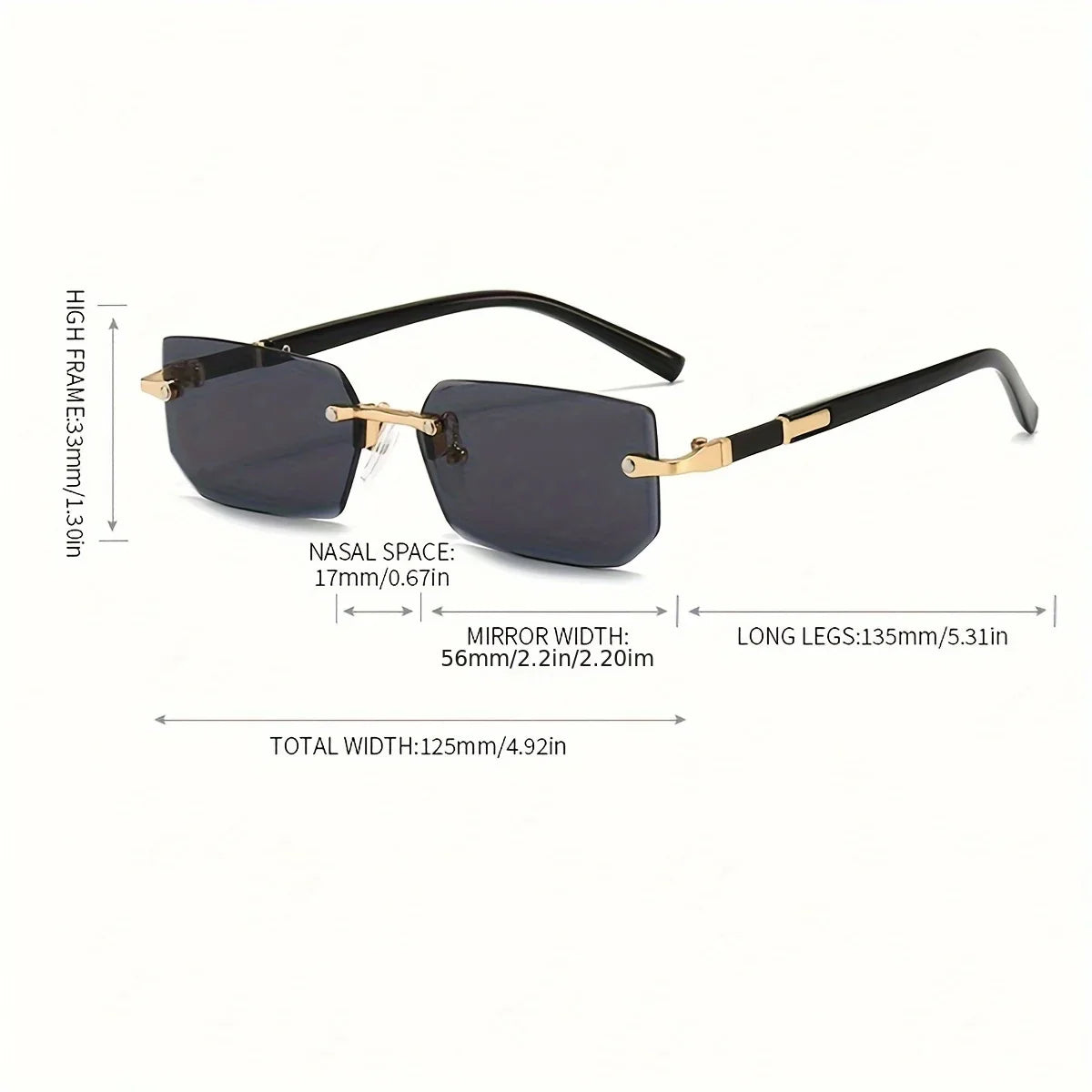 1pc Rimless Sunglasses Rectangle Women Men Shades Small Square Sun