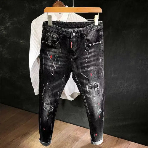 New 2023 Autumn Korean Style Work Ripped Hole Black Cowboy Hip Hop