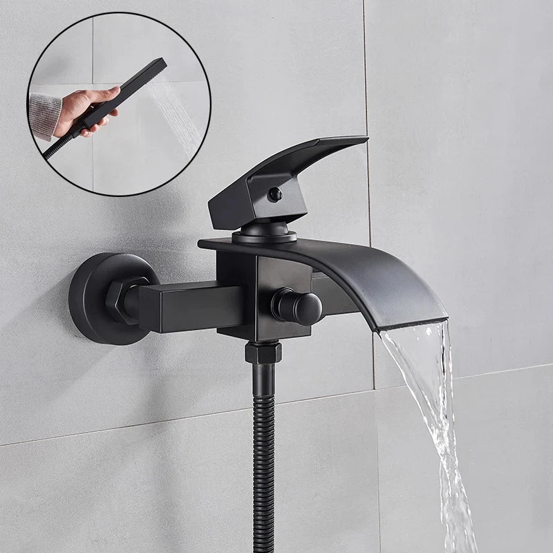 Black Bathroom Tub Faucet Single Handle Waterfall Spout Mixer Tap with