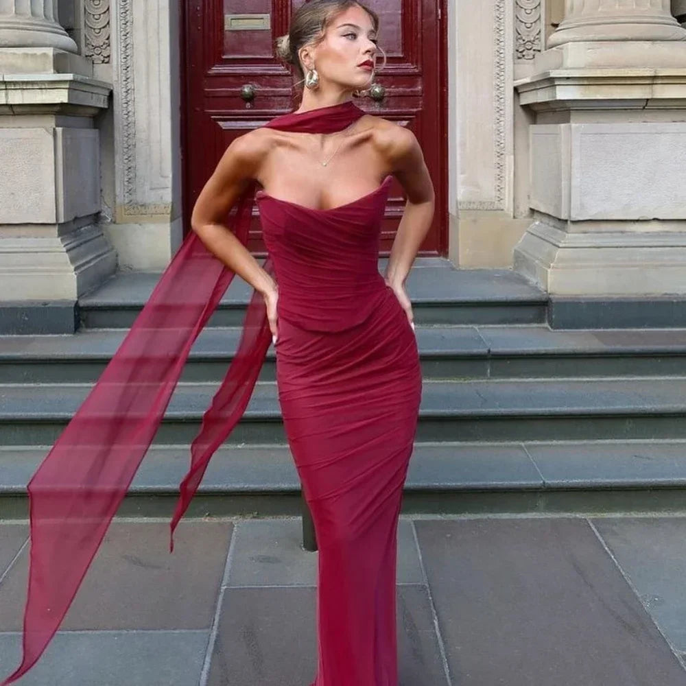 Suninheart Elegant Women 2 Piece Dress Set 2024 Strapless Bodycon Crop