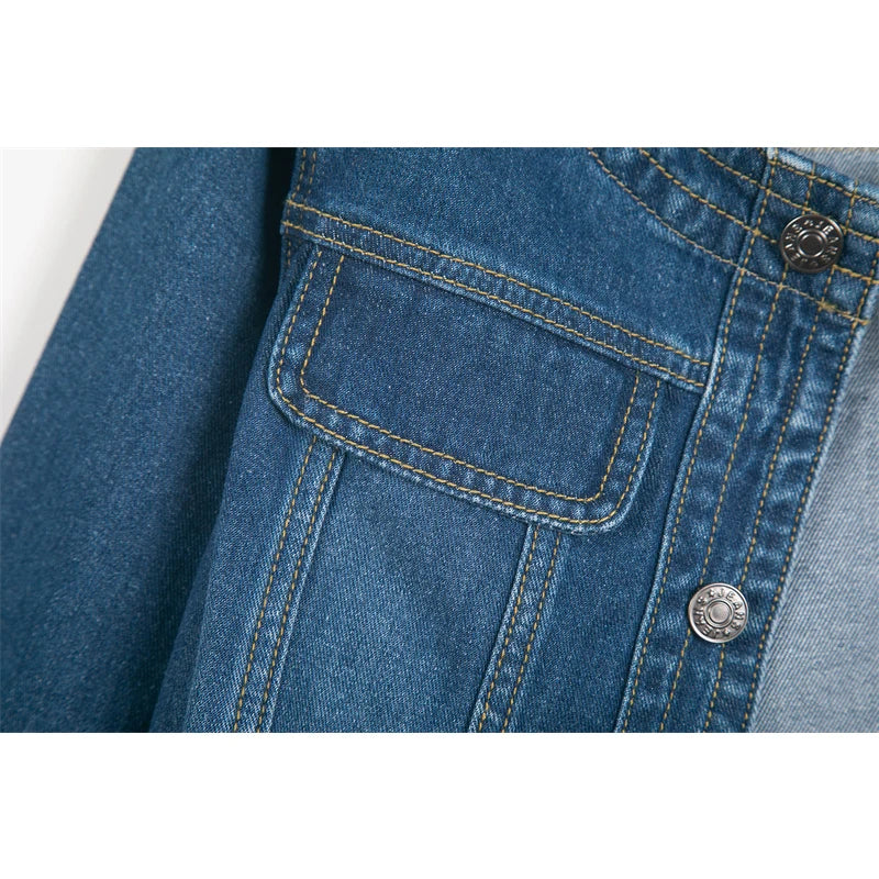 S-5XL Women Denim Jackets Spring Three-Quarter Sleeve O-Neck