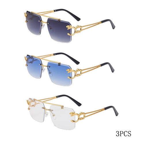 Fashion Metal Leopard Rimless Sunglasses Double Bridges Gradient Ocean