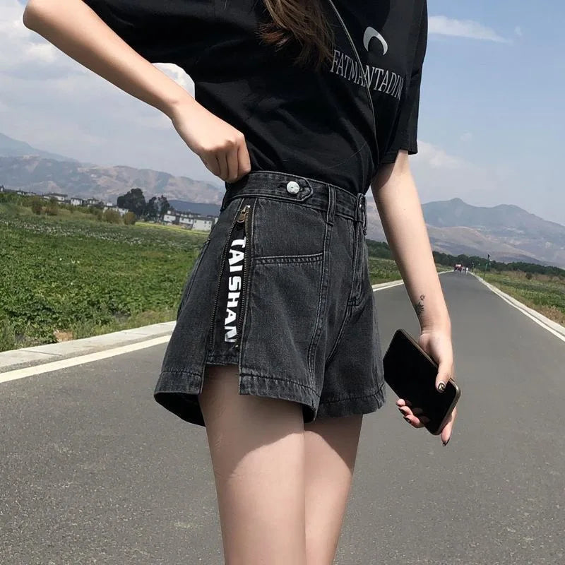 S-XXL Cool Summer Cotton Loose Slim Denim Women Shorts Jeansr Zipper