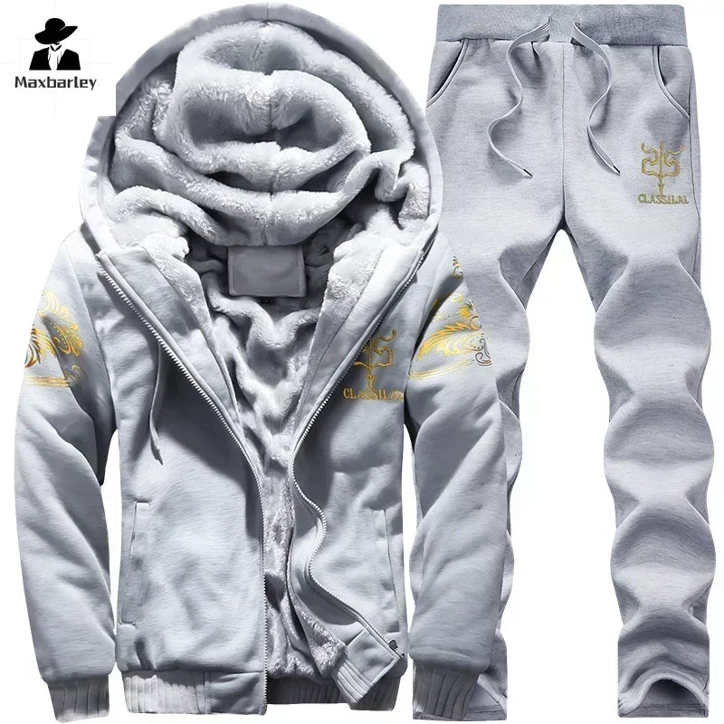 2024 New Winter Thick Men Sports Suit Tracksuit Hooded Sportswear