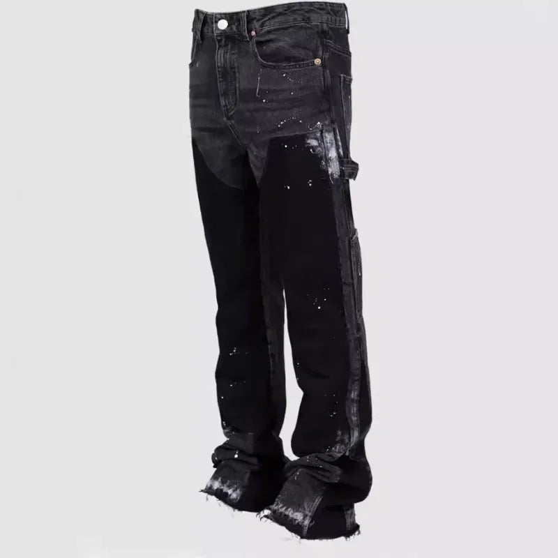 Y2k Jeans Men Painting Patch Baggy Stacked Jeans Fashion Work Wear
