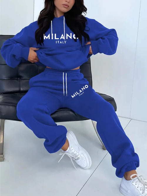 MILANO letter Printed Women Hoodie set Street Hip Hop Clothing Casual