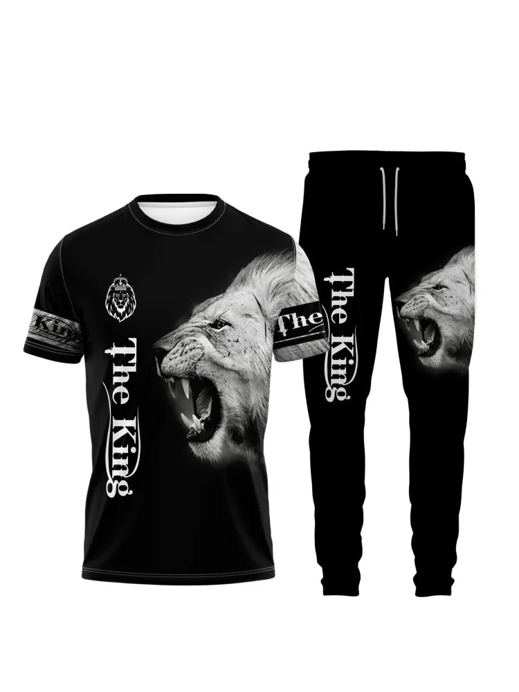 Men's Short-Sleeved T-Shirt+Long Pants 2 Sets Fashion 3D Digital Print