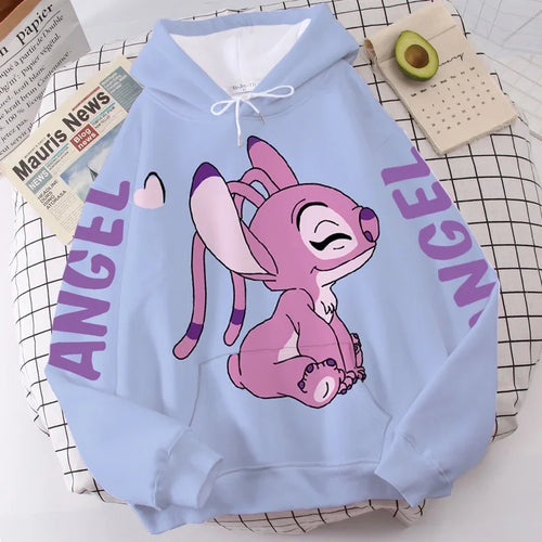 Disney Hoodie Fashion Stitch Angel Monster Letter Cartoon Sweatshirt
