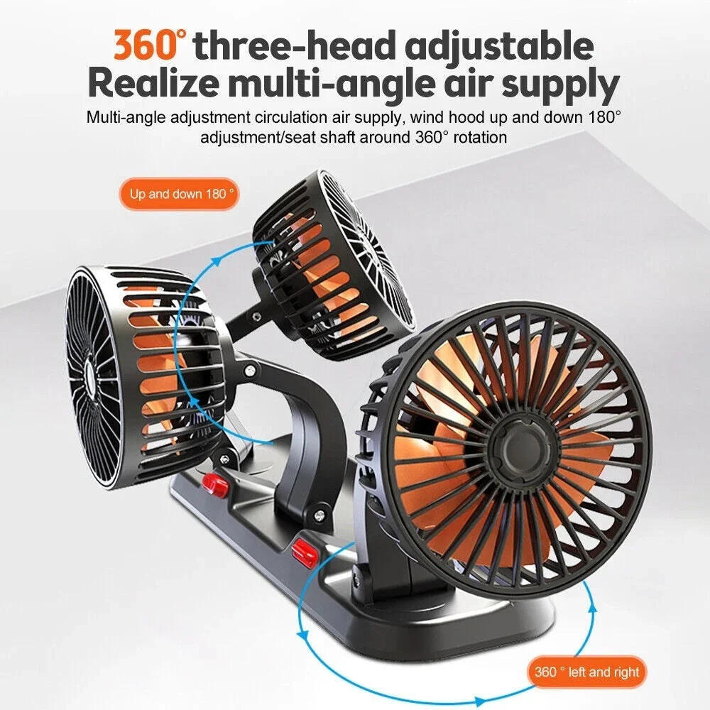 Car Fan 360° Adjustable 3 Head Air Fan Automotive Electric Fan