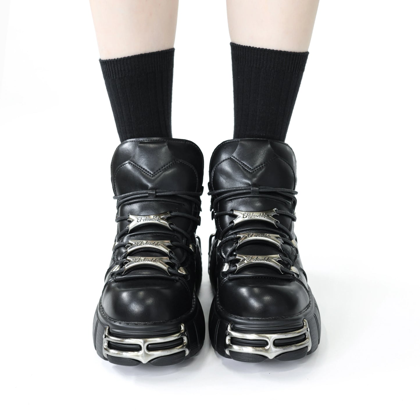 New 2024 Brand Punk Style Women Shoes Lace-up heel height 6CM Platform