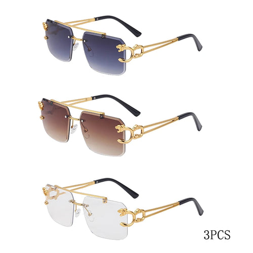 Fashion Metal Leopard Rimless Sunglasses Double Bridges Gradient Ocean