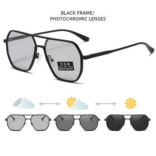 Luxury Metal Photochromic Sunglasses Men Women Fashion Polarized Sun