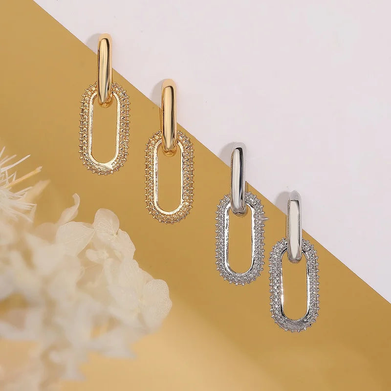 Shiny Rhinestone Geometric Earrings Ladies Fashion Light Luxury