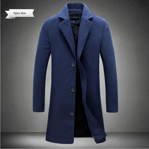 2024 Spring Autumn New Long Cotton Coat New Wool Blend Pure Color