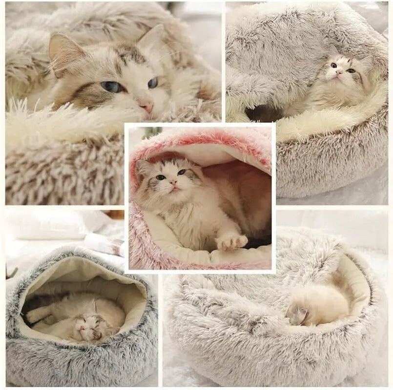 Soft Plush Pet Bed with Cover Round Cat Bed Pet Mattress Warm Cat Dog