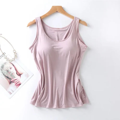 2025 Women's Vest Tops With Built In Bra Neck Vest Padded Slim Fit