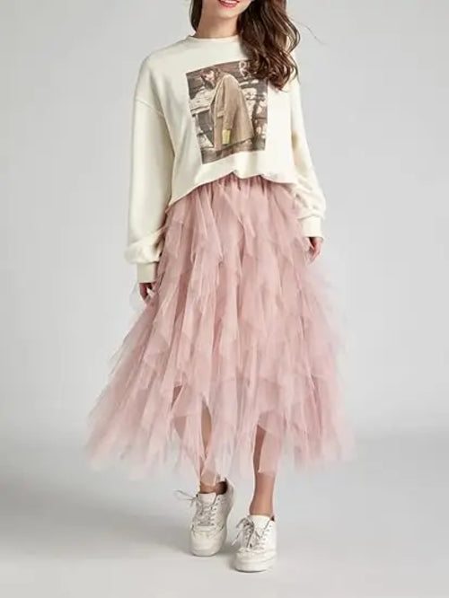 Tulle Skirts for Women Long Length Tutu Fairy Tiered Skirt A Line Mesh