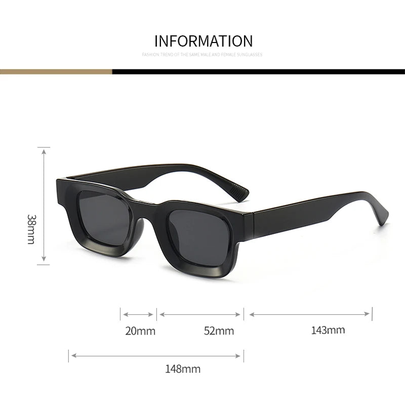 Small Sunglasses Rectangle Thick Frame Square Sun Glasses Men's Black