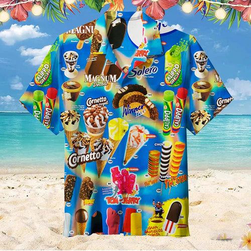 2024 Hawaiian Shirt For Men Summer Ice Cream T-Shirt Beach Prints
