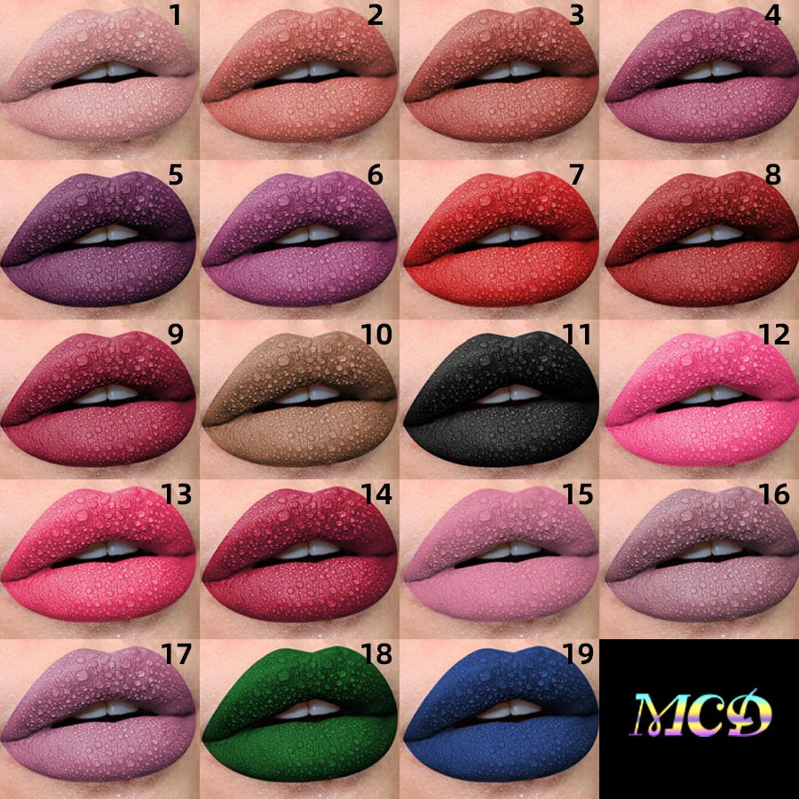 19 colors Matte Velvet Lip Gloss Waterproof Liquid Lipstick Nude Black