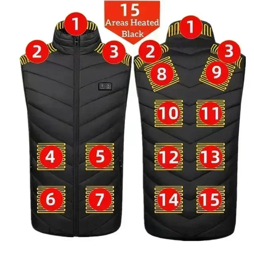 21 Zone Heating Vest Men's USB Infrared Thermal Jacket Smart Heating