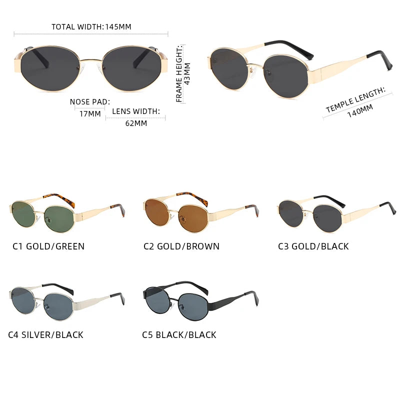 Retro Small Oval Sunglasses Men Women Luxury Metal Round Sun Glasses