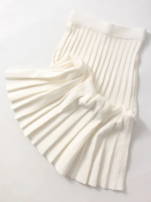Knit Black Mini Pleated Skirts For Women A Line Winter Short Skirt