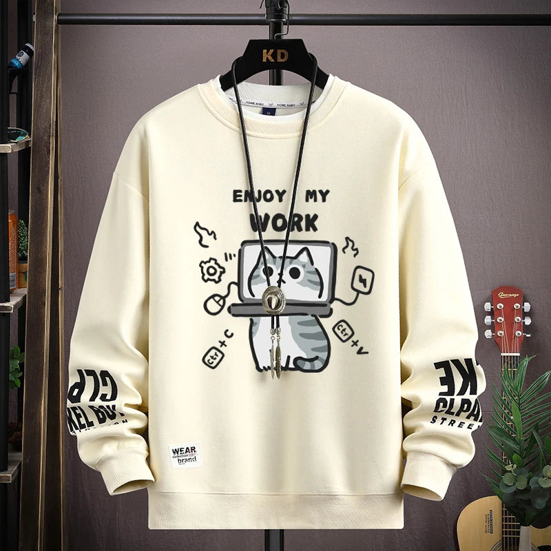 Man New in Hoodies & Sweatshirts Cartoon Cat Graphics Men's Long