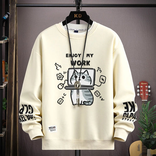 Man New in Hoodies & Sweatshirts Cartoon Cat Graphics Men's Long