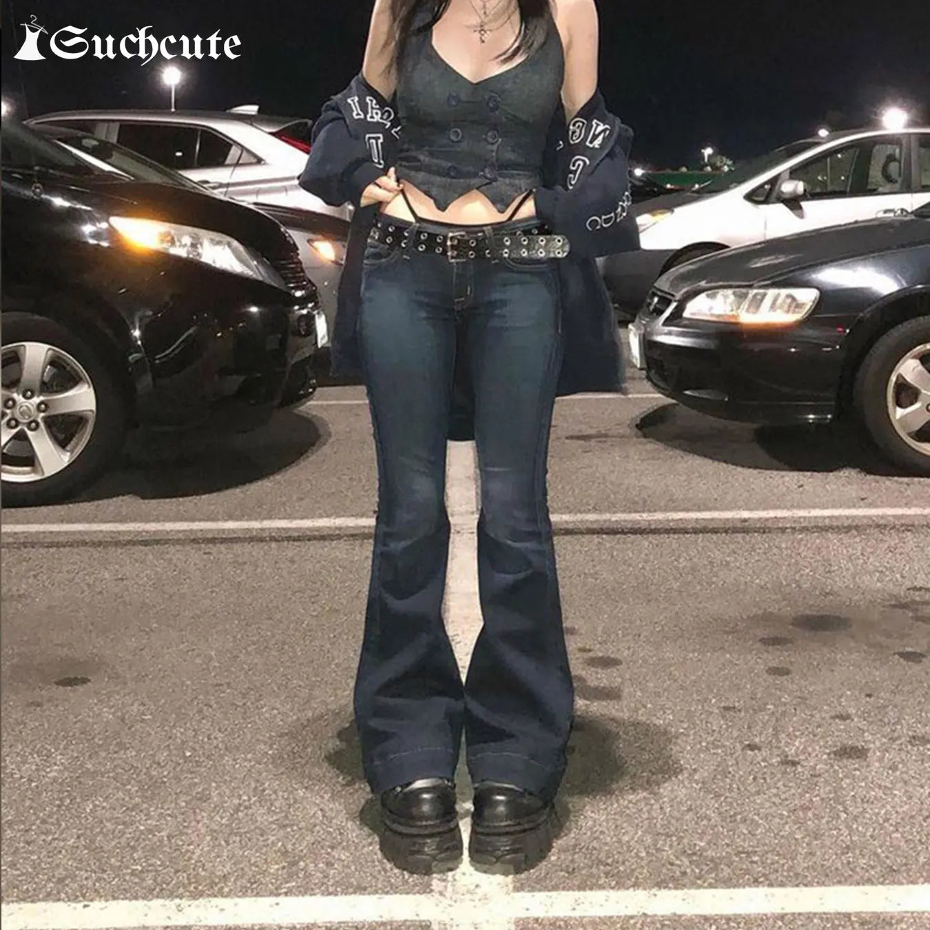 SUCHCUTE Y2k Women's Flared Pants Vintage 90s Low Waist Jeans