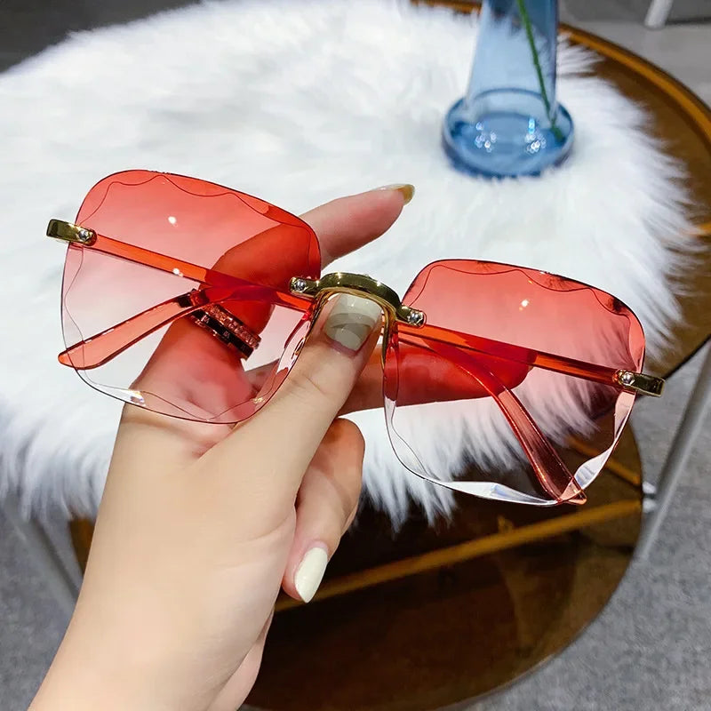 Square Rimless Fashion Sunglasses for Women Men Summer Gradient Sun