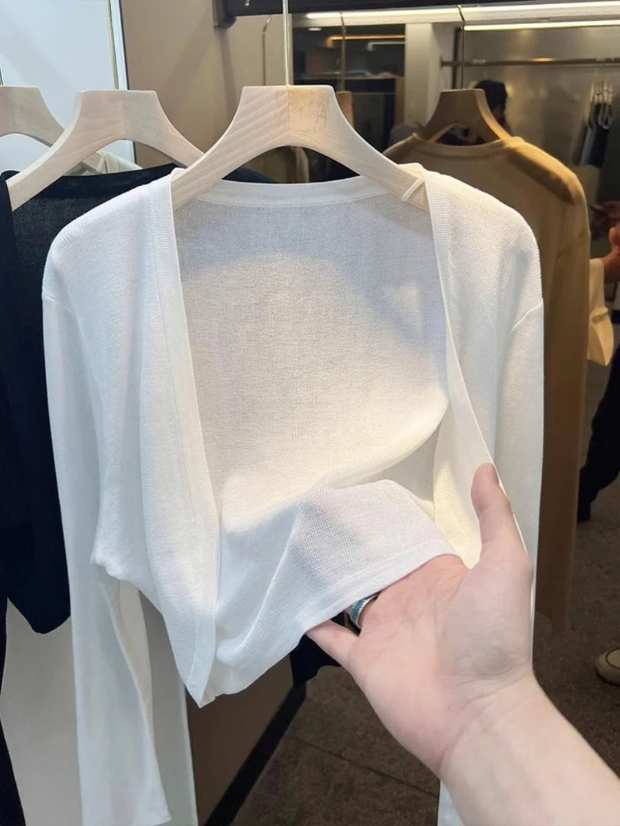 Short Ice Silk Knitted Sun Protection Cardigan Women's Thin Summer