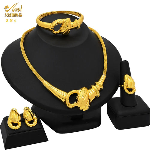 ANIID Dubai 24k Gold Plated Jewelry Set For Women Bridal Ethiopian