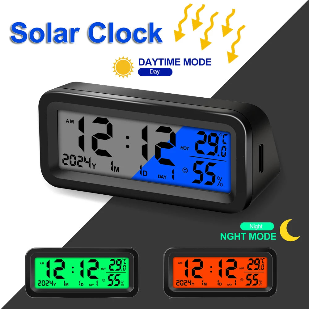 Solar Car Clocks Automotive Electronic Led Digital Clock Thermometer