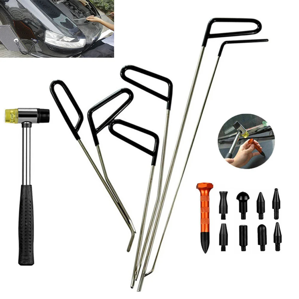 6/17Pcs Car Dent Repair Hooks Stainless Steel Push Rods Car Body Dent