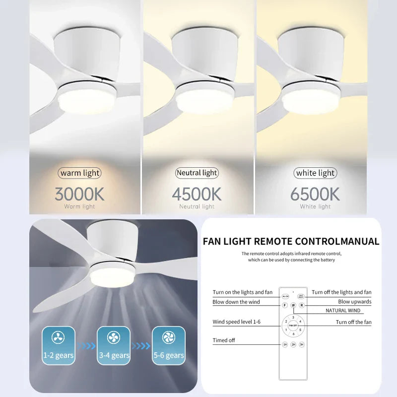 XINGOO Ceiling Fan White Low Floor Ultra Thin 17cm DC Ceiling Fan With
