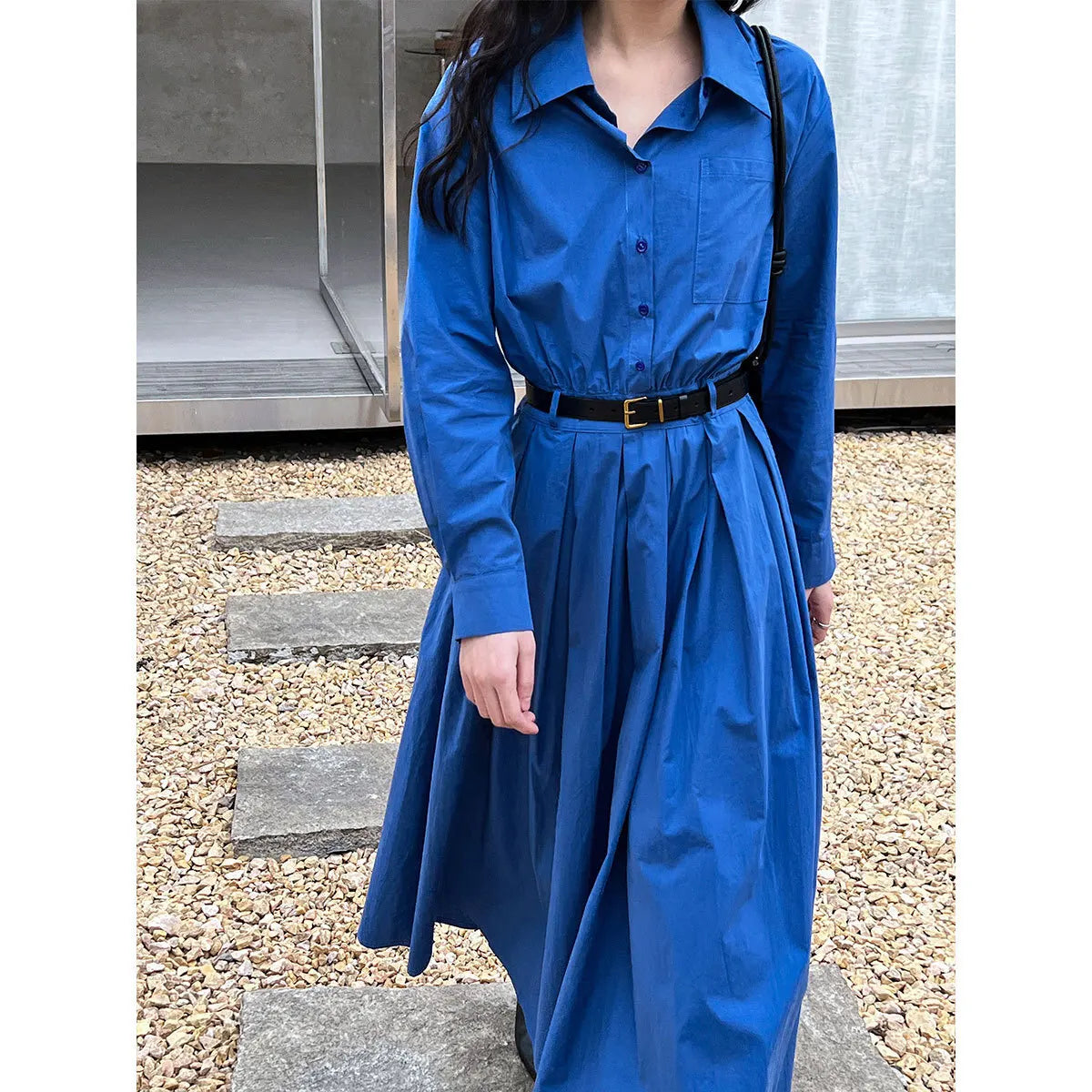 Polo‘s Collar Shirt Dress Women Spring Slimming Long Dress With A