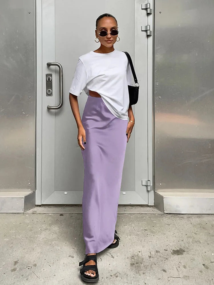 Elegant Satin Black Trumpet Skirts Fashion Slim High Waist Skirts