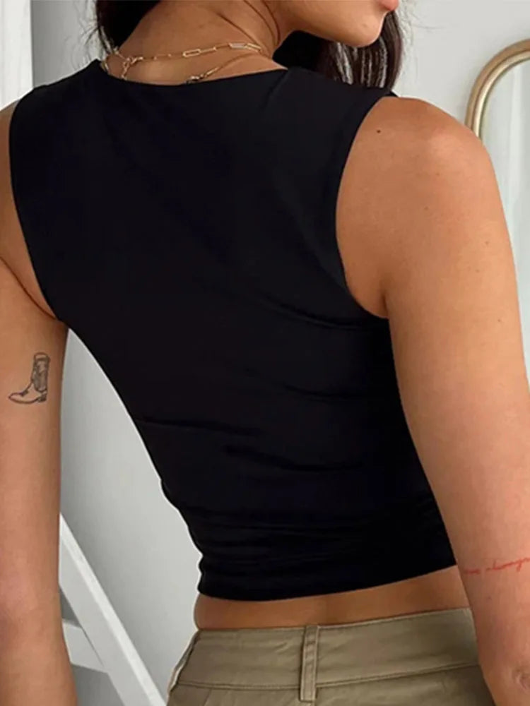 Sleeveless Collar Crop Top Women Tank Tops Casual Y2K Summer 2024